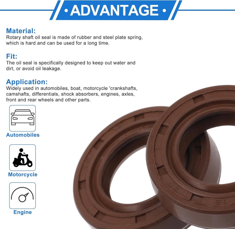 VekAuto Universal Oil Seal TC Double Lip W Steel Spring Seal Ring Rotary Shaft Seal 18x30x7mm High Pressure FKM Rubber Brown 2 Pcs - Image 4